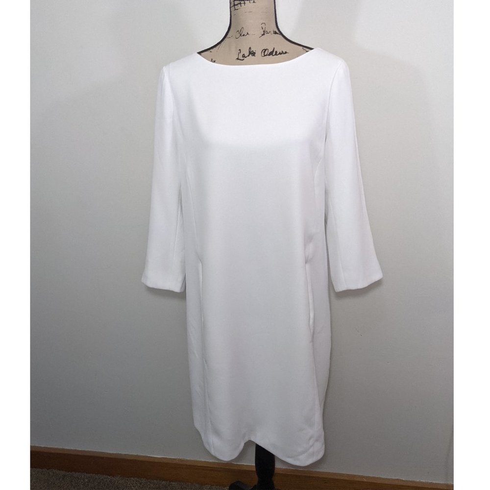 VINCE Shift Dress White 3/4 Sleeve V1688-50400 Pockets size 12